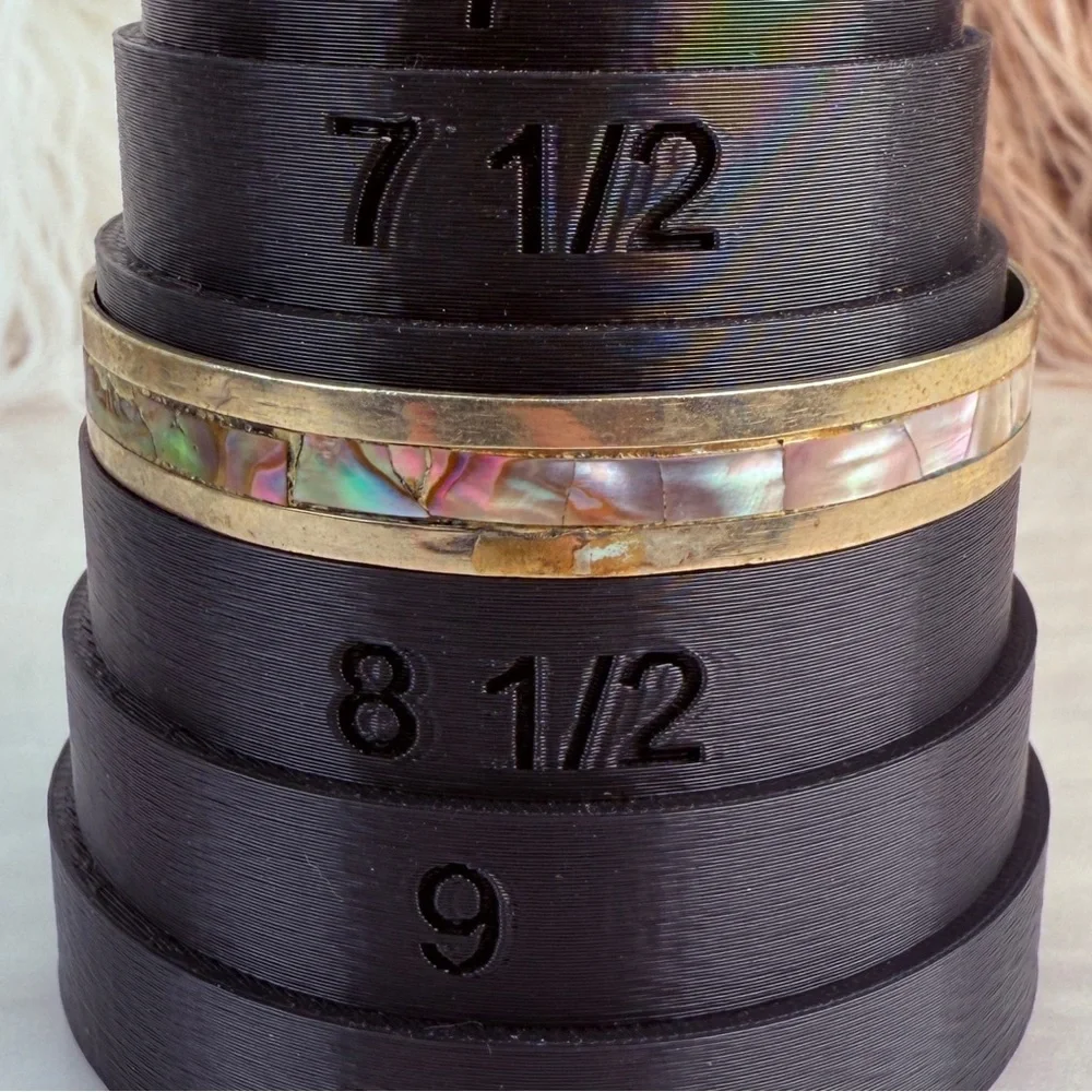 Vintage Boho Chic Oxidized Silvertone Abalone Mexico Stacking Bangle Bracelet